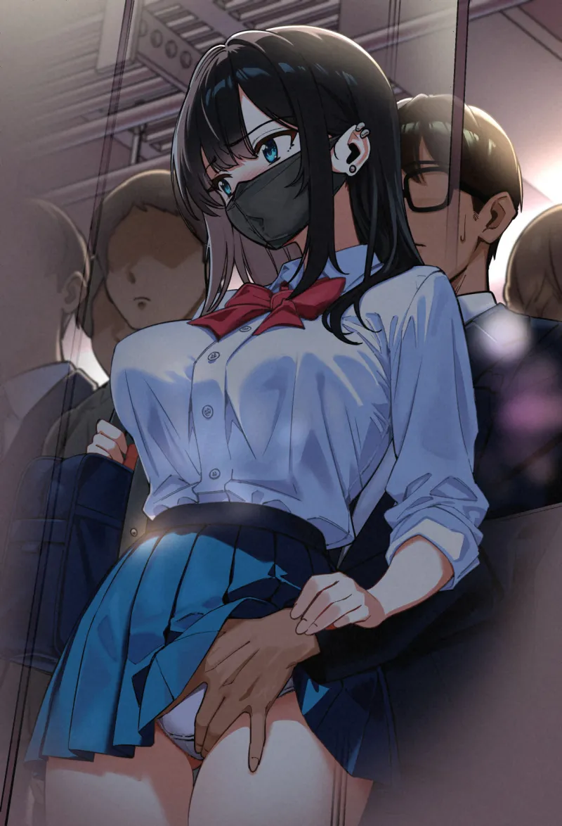 電車、女子高生。